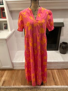 Pink & Yellow Floral Tiered Maxi Dress - Unbranded